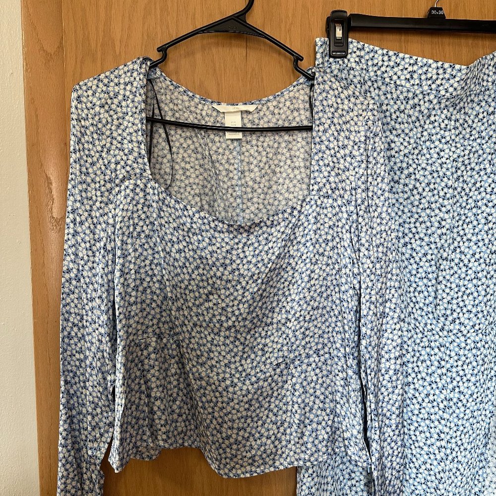 Blue Ditsy Squared Neck Top & Midi Skirt - H&M